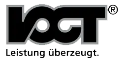 Schwarz-weißes Logo mit den Buchstaben „VOCT“ und einem Symbol für ein eingetragenes Warenzeichen. Darunter steht auf hellgrauem Hintergrund der Text „Leistung überzeugt“.